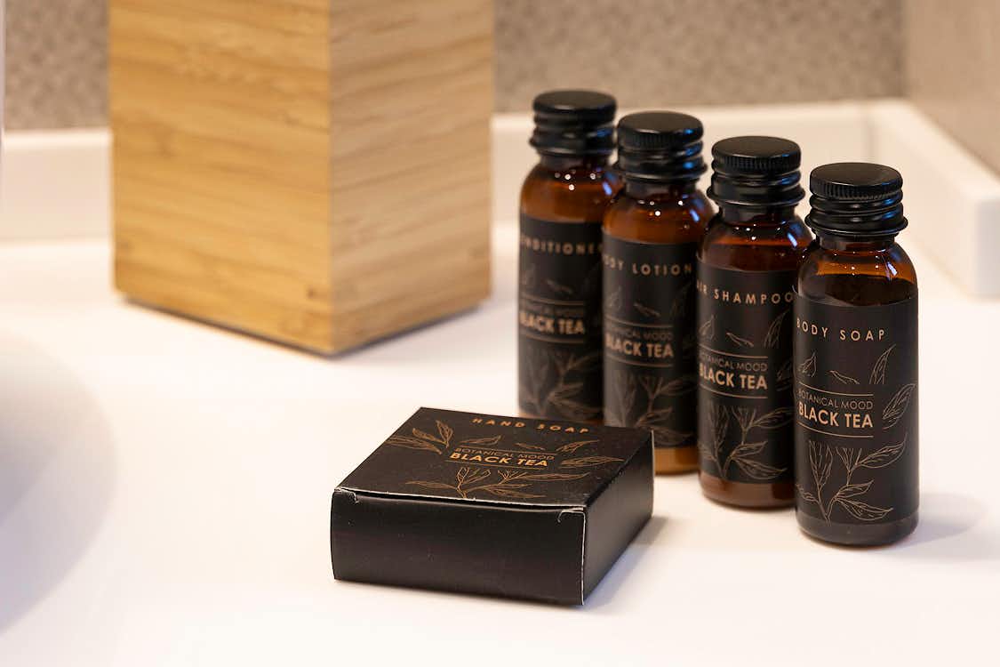 Photo Caption: Complimentary Toiletries Radiate & Shine Our shamp